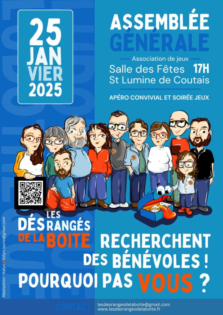 Affiche AG 2025 avec l'équipe et recherche bénévoles
